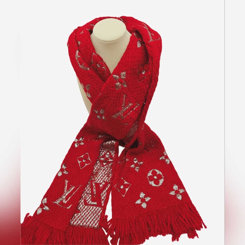 Louis Vuitton Red Metallic Logomania Scarf with Box /COA - Picture 9 of 14